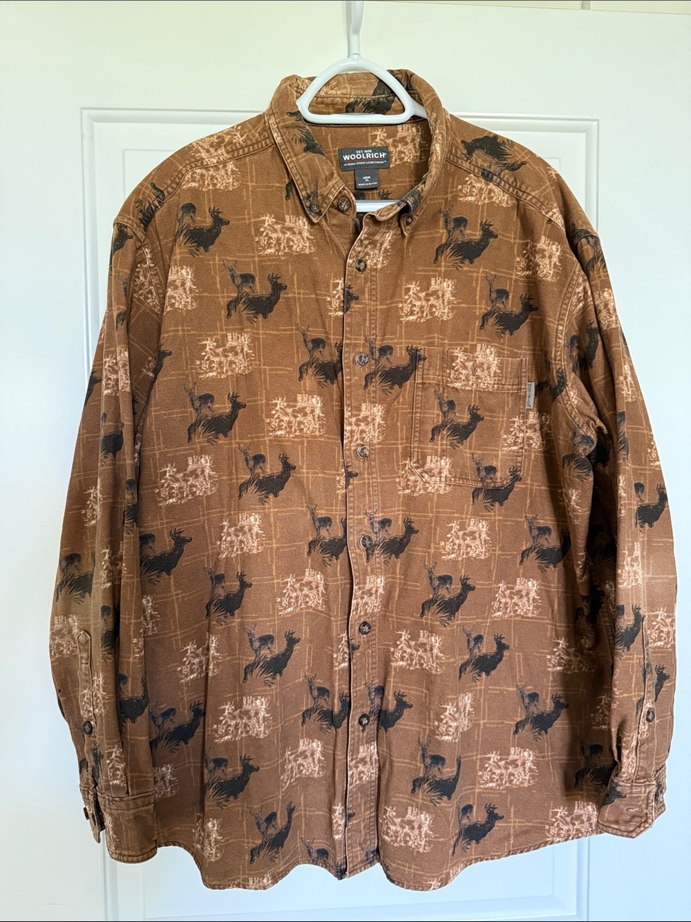 Woolrich Brown Button-Up Shirt with Deer Print